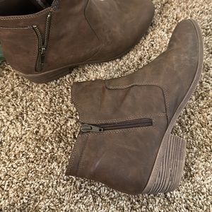Brown zip up booties